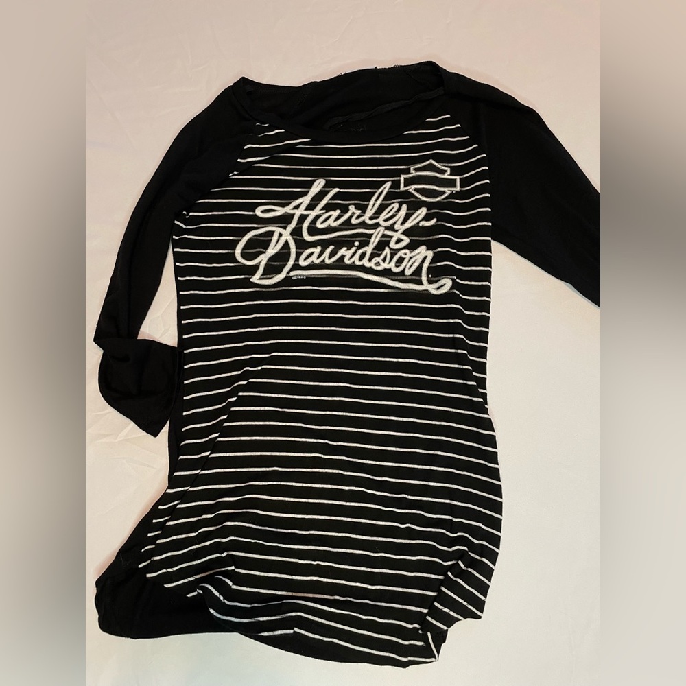 Harley Davidson black striped king sleeve shirt
